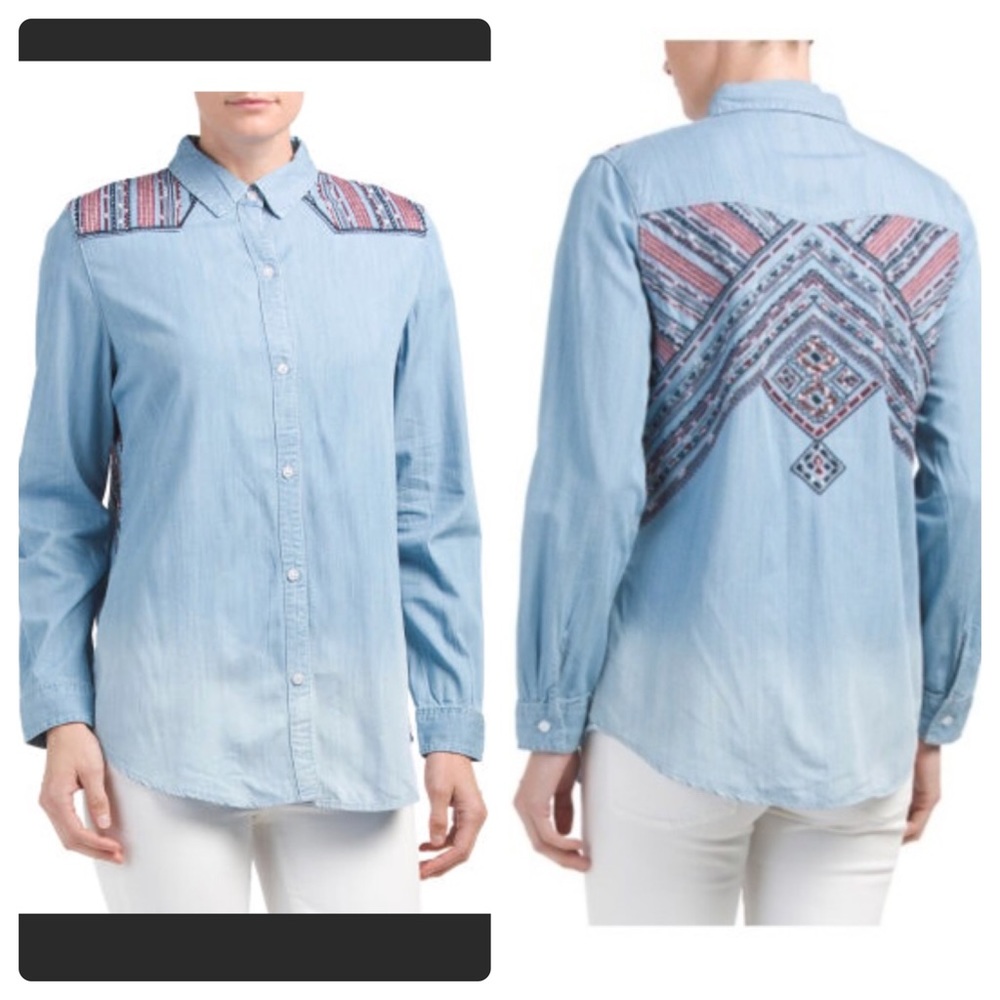 Driftwood Embroidered Button down Denim Shirt - Picture 1 of 8